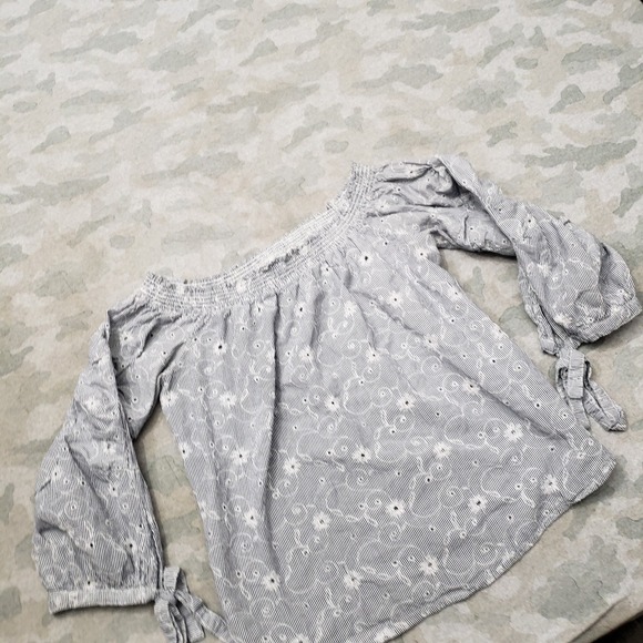 Rock & Roll Cowgirl Top Womens Large Blue Off Shoulder Long Sleeve - Picture 2 of 9